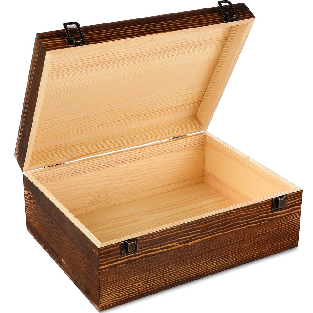 Extra Large Wooden Memory Box with Hinged Lid for Keepsakes Unfinished Pine D...