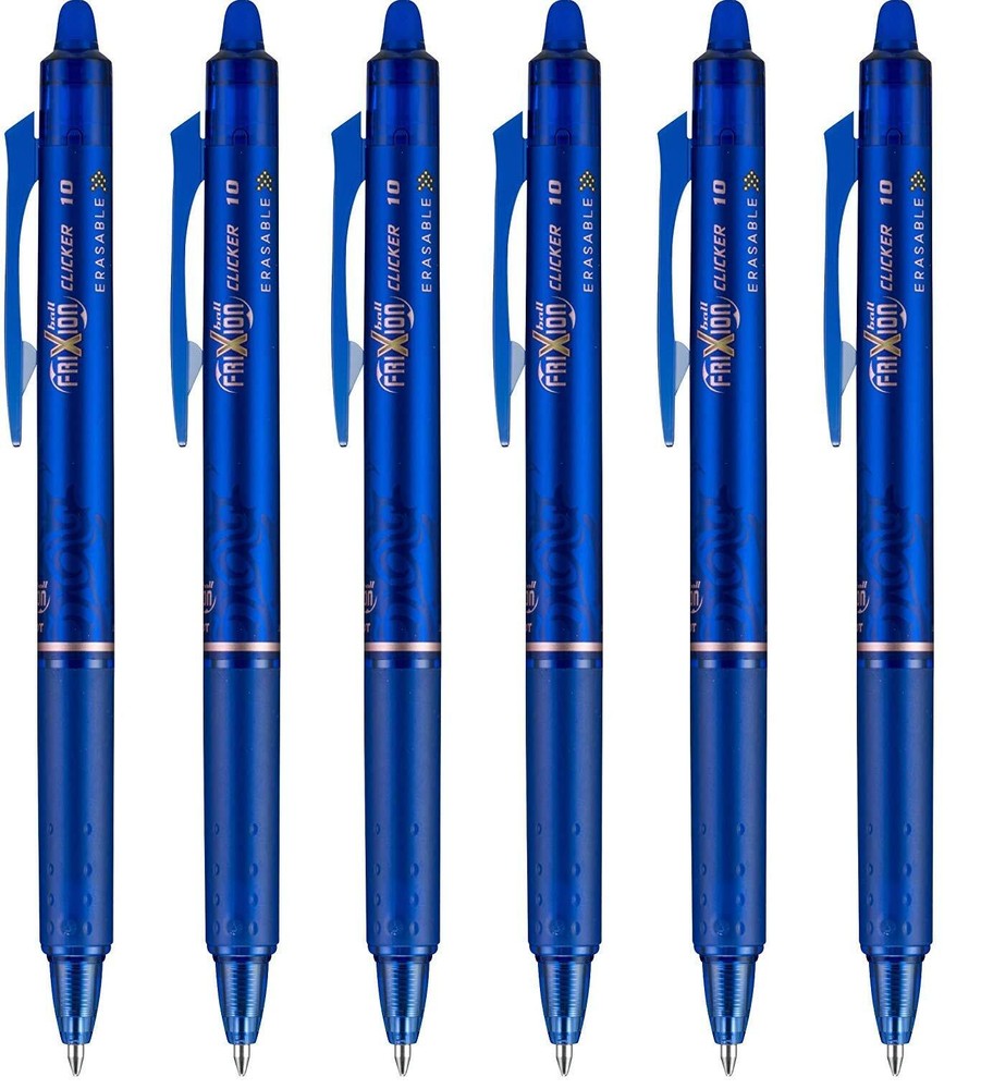 PILOT FriXion Clicker pen 1.0mm, Erasable Gel Pens, Bold Point, 6 pack (Blue)