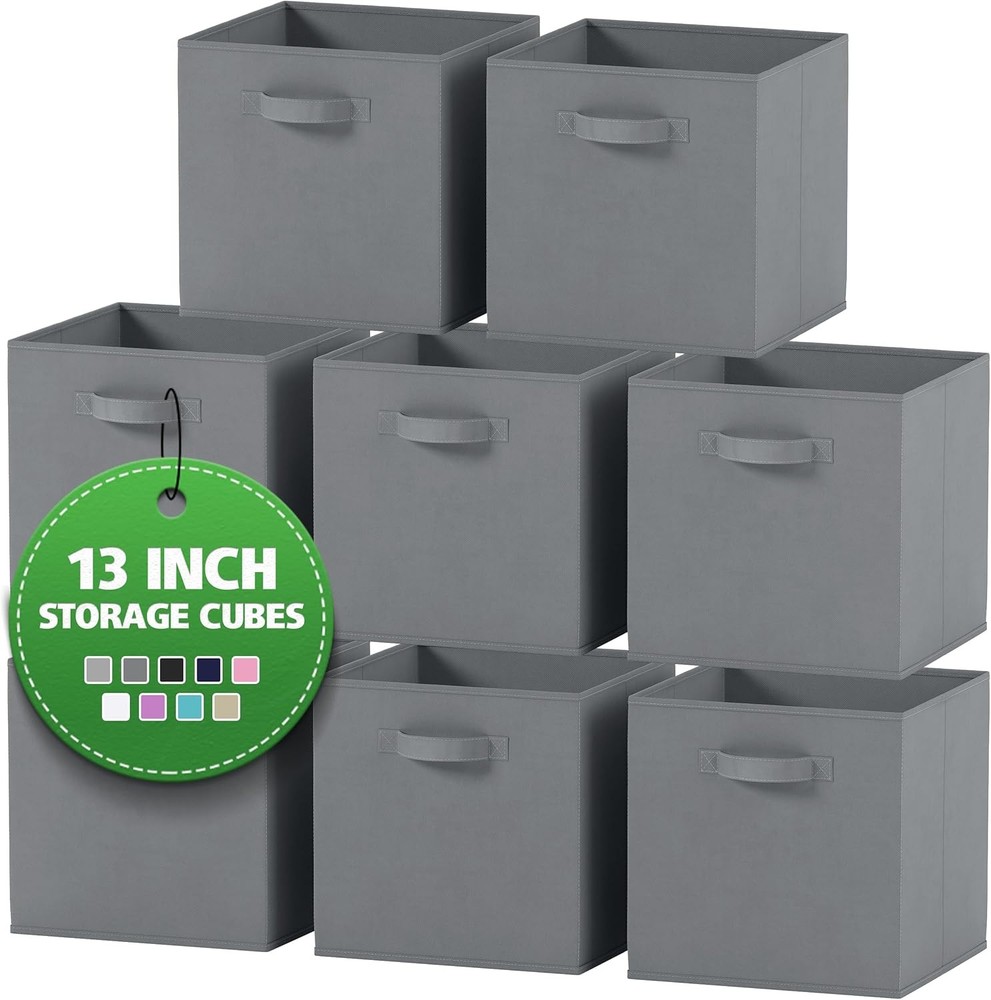 Heavy Duty 13 Inch Fabric Storage Cubes Organizer - 8 Pack Multi-Purpose Bins
