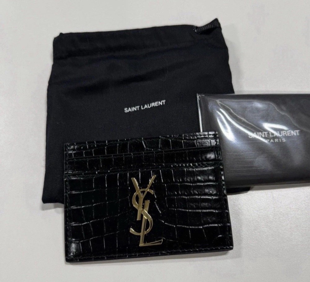 Saint Laurent Cassandre Cardholder | Croc Leather | NWT | 100% Authentic