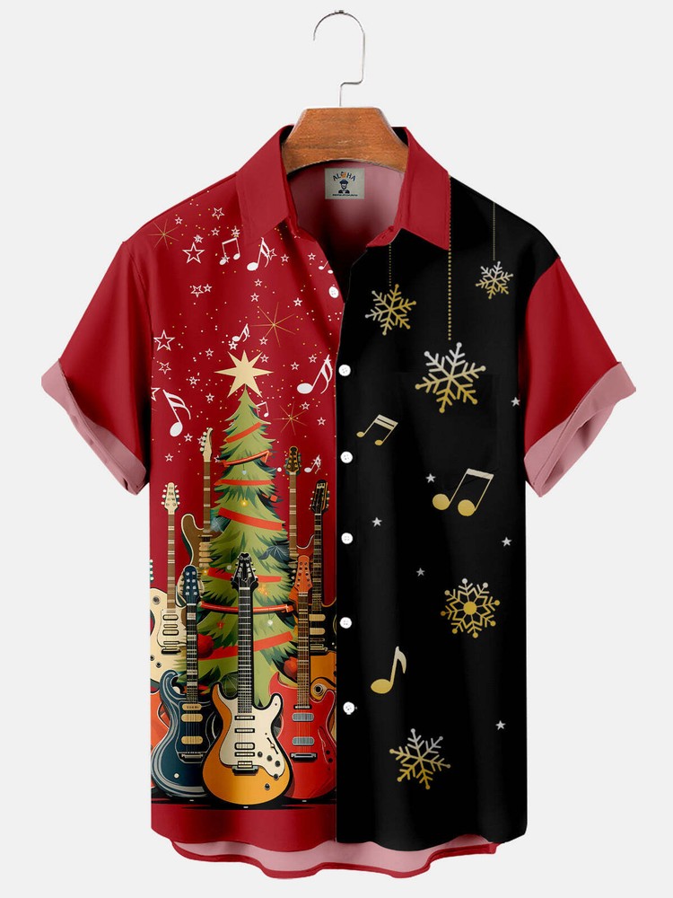Music Guitar Christmas Tree   Hawaiian Shirt