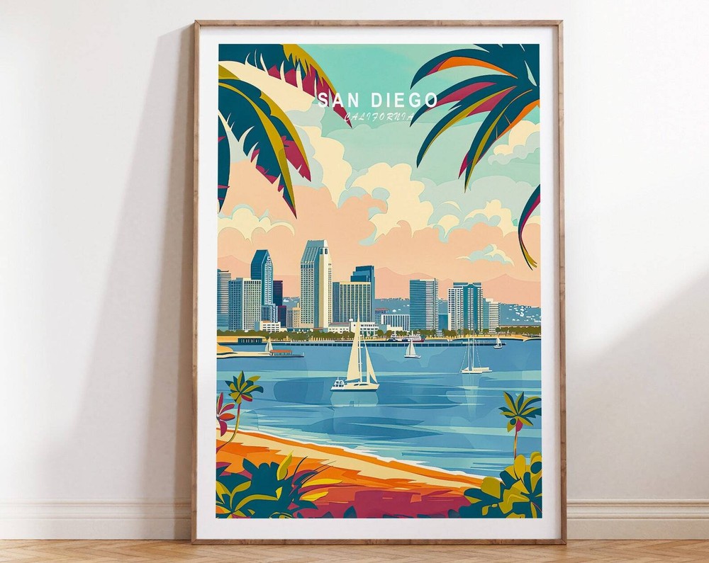 San Diego Travel Poster California Coastal Wall Art San Diego California Travel