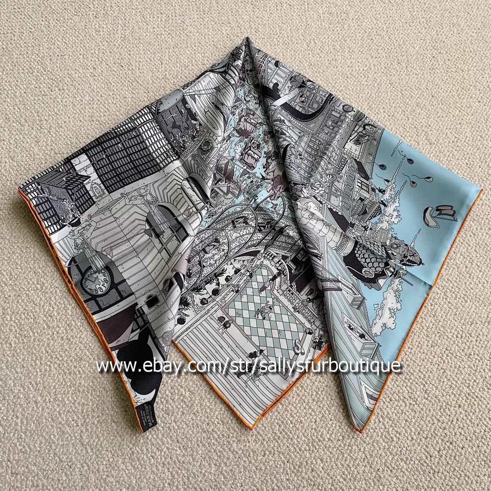 Sallys 18 Momme Twill Silk Wrap Scarf Street Print Double Face Square Shawl 35