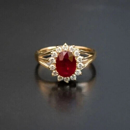 2.00Ct Oval Cut Lab-Created Ruby Diamond Wedding Ring 14K Yellow Gold Plated
