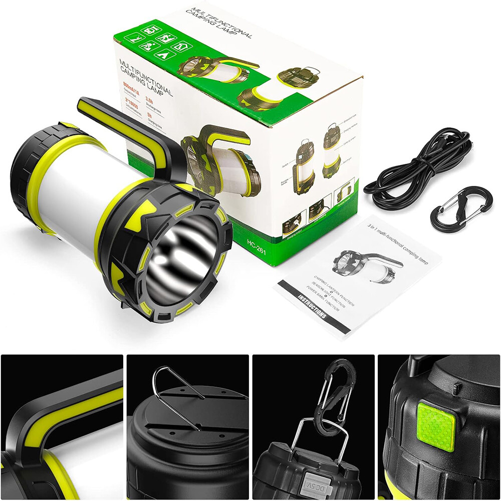 Portable LED Torch Rechargeable Lantern Night Light Camping Tent Lamp Power Bank