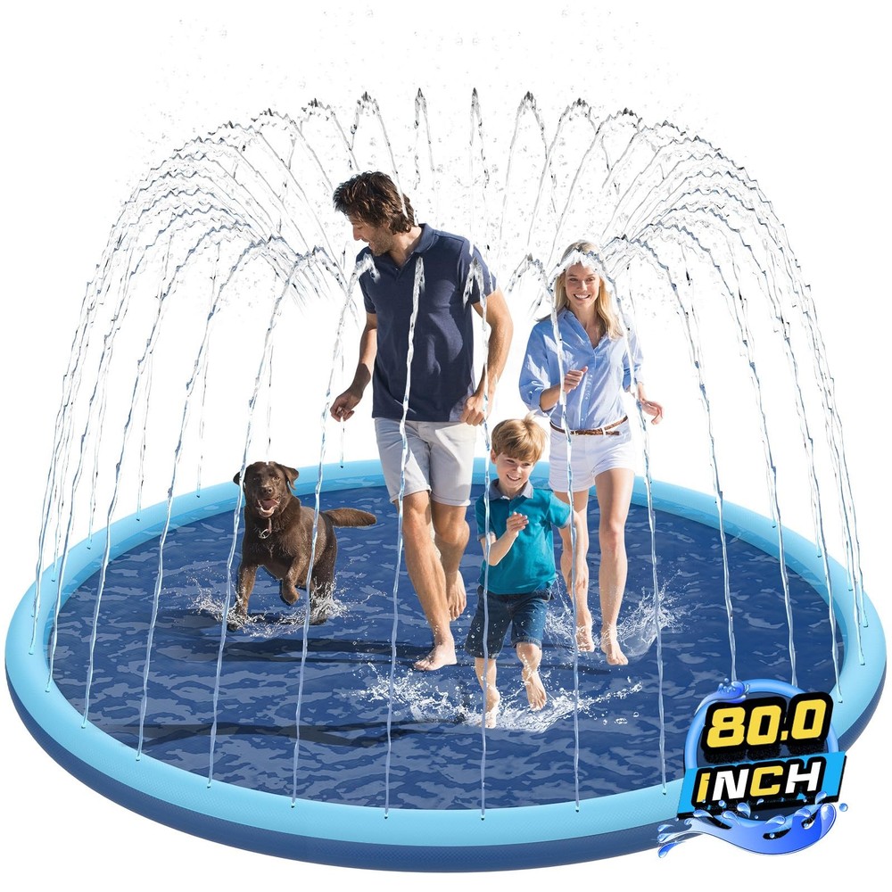 Non-Slip 80 Inch Extra Large Splash Pad for Kids and Dogs Baby Play Mat Pet Pool