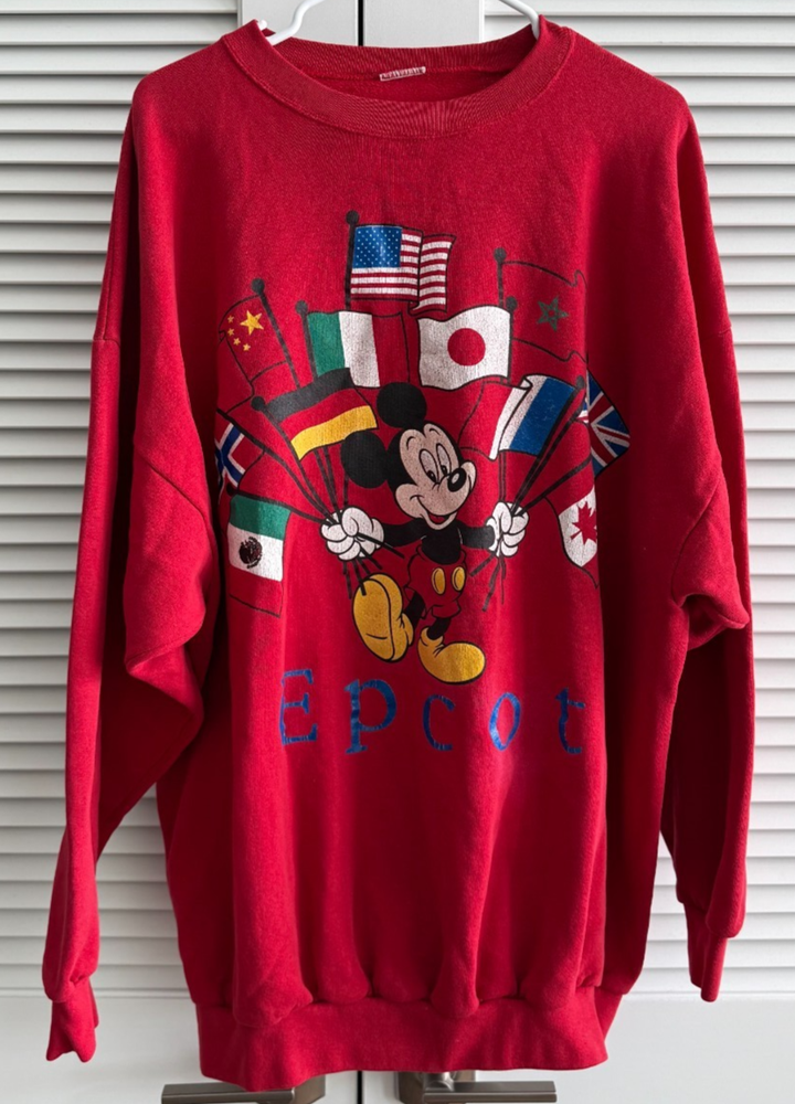 Vintage Disney Mickey Mouse Epcot Flags Graphic Crewneck Sweatshirt - XL