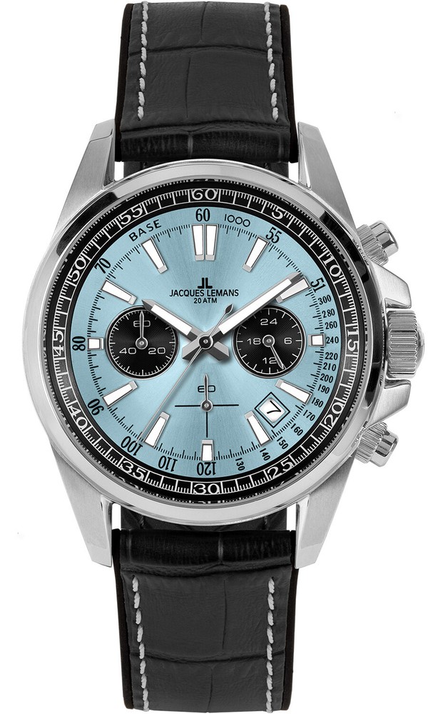 Jacques Lemans Men's Watch Chronograph Liverpool Black/Light Blue Chrono 1-2117R