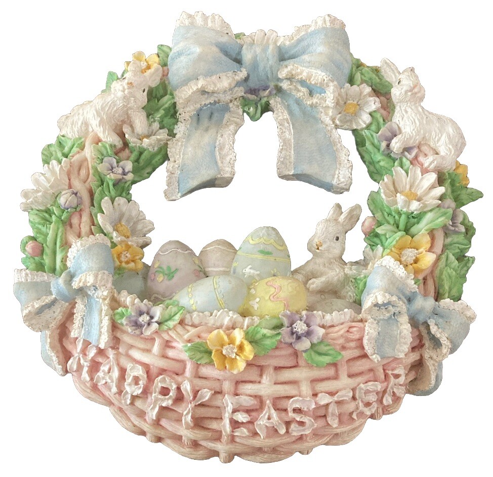 VINTAGE Hand painted EASTER Wreath By York 1996 FLOWERS BUNNIES EGGS SPRING