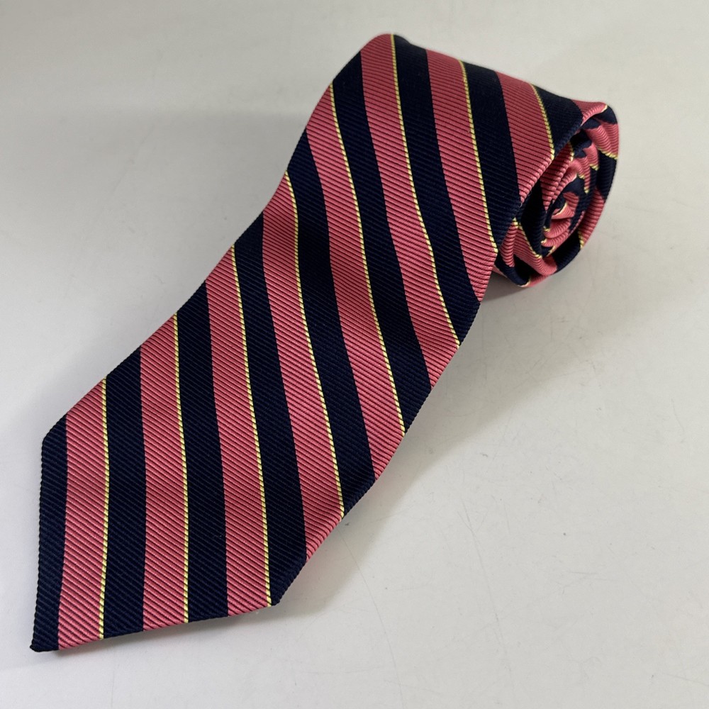 Brooks Brothers Vintage Silk Rep Stripe Tie Navy Pink Yellow USA Made