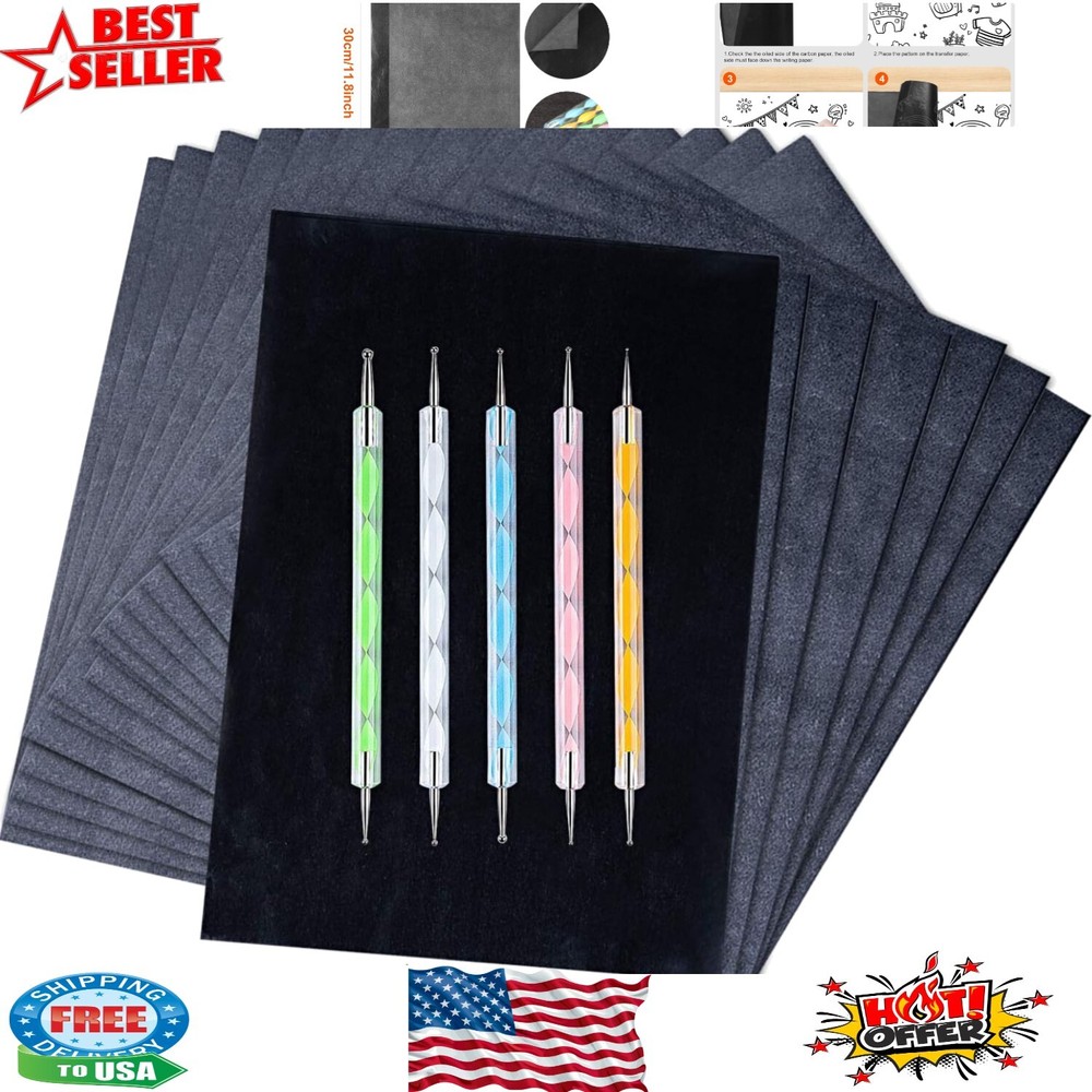 200 Sheets Black Carbon Transfer Paper with 5 Styluses for Easy Crafting