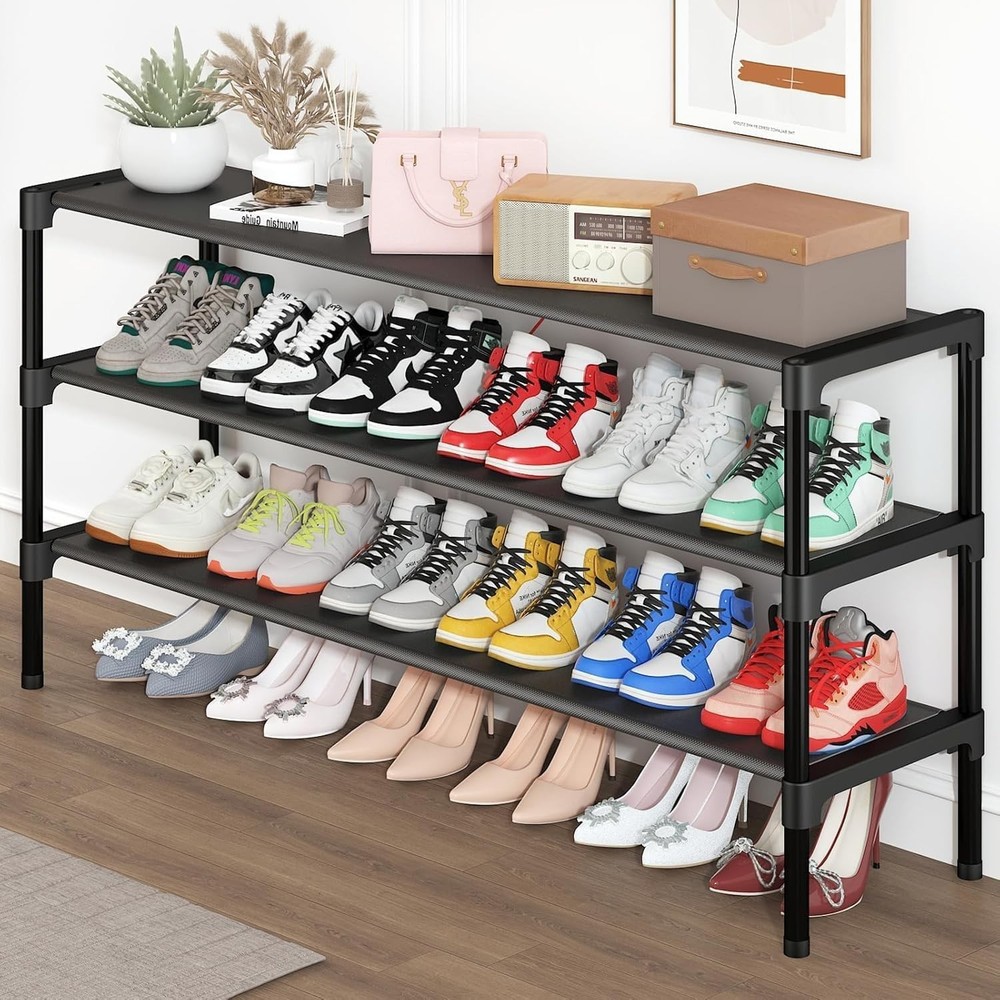 3-Tier Stackable Shoe Rack for Closet Entryway or Garage Storage  