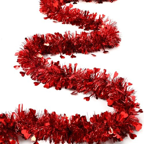 6 Pieces Total 50 FT Valentines Day Tinsel Garland with Heart Sequins,