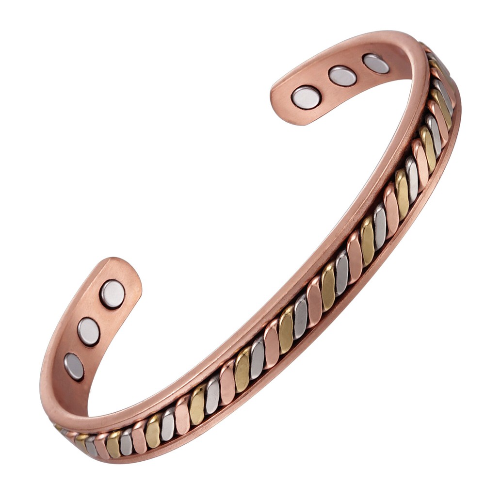 TriColor Elegant Pure Copper Magnetic Bracelet Pain Relief Balance Energy Cuff Q