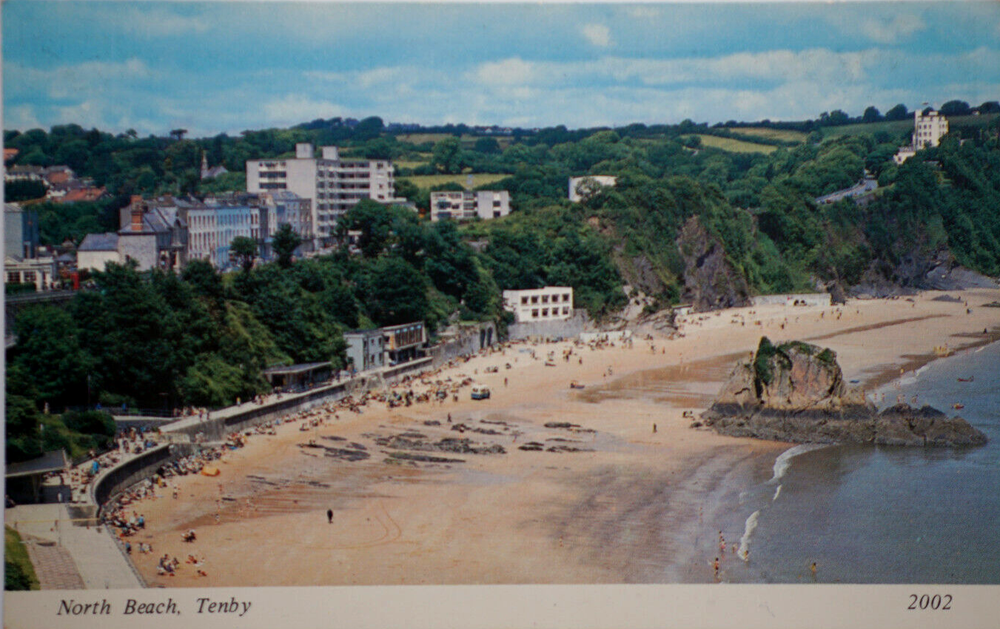 Postcard Aerial View of North Beach Tenby Wales Dyfed Beach Pembrokeshire RPPC