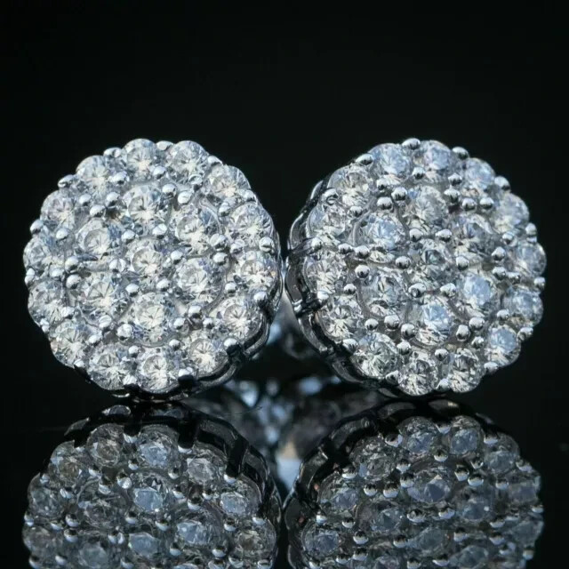 2Ct Simulated Diamond Cluster Stud Earrings in 14K White Gold Plated
