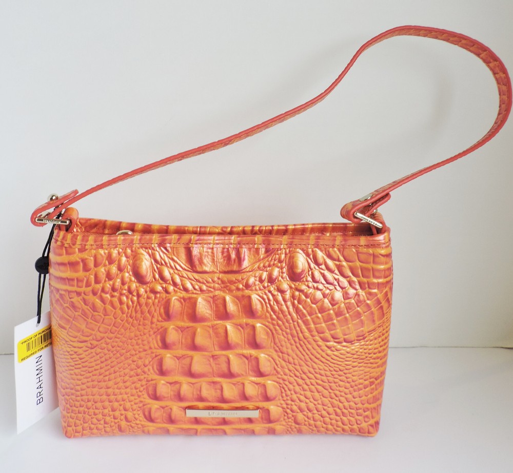 Brahmin Lorelei Dusty Orange Croc Embossed Leather Shoulder Hand Bag NWT