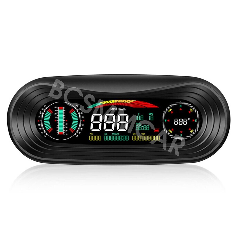 Digital Car HUD Speedometer Head Up Display GPS Slope Meter Speedometer Alarm
