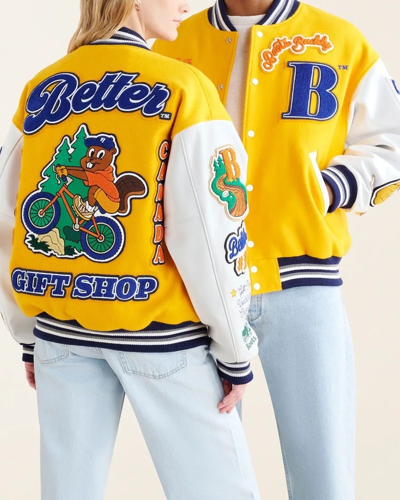 Men's Better Gift Shop Buddy Unisex Yellow Wool/Leather Letterman Varsity Jacket
