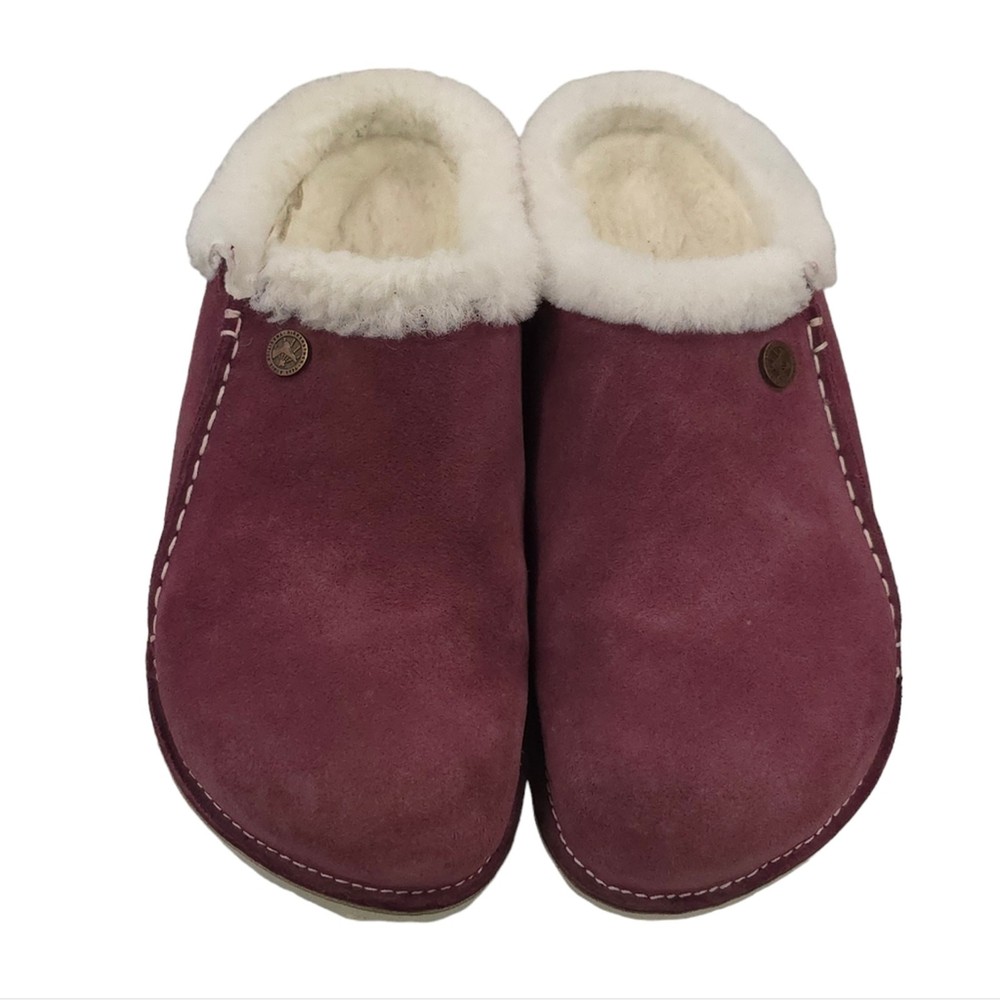 Birkenstock Zermatt Premium Shearling Slip On Clog Slippers Maroon Suede EU 41