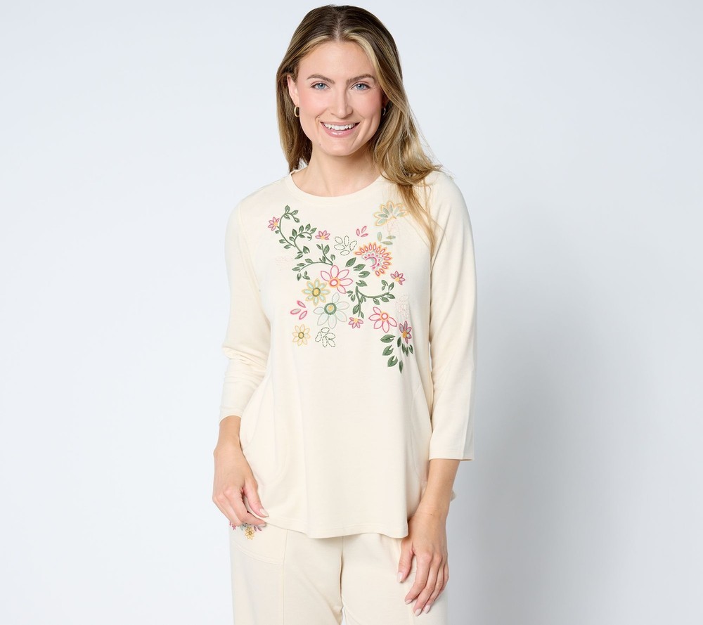 Maya J Women's Top Sz XL LOGO Life by Lori Goldstein Sleeve Crew White A658937