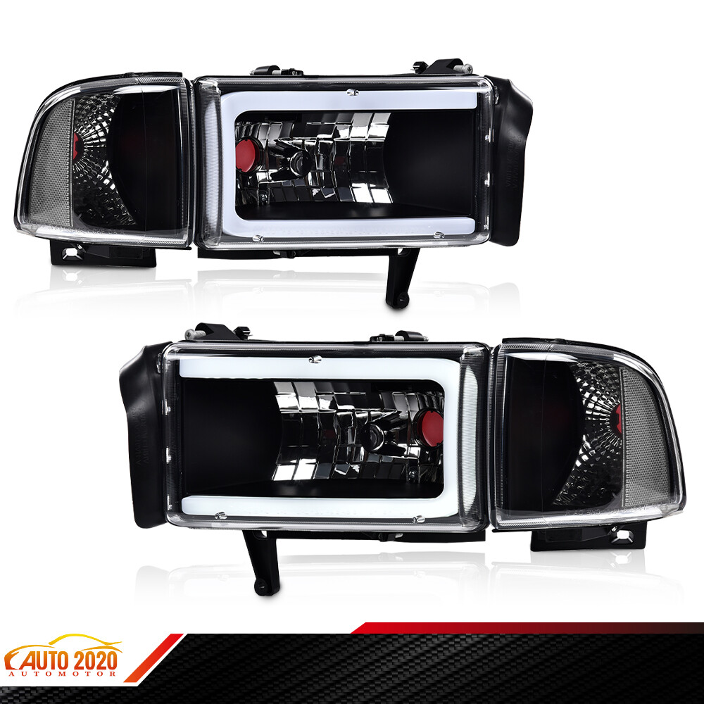 Fit For Dodge 1994-2002 Ram 1500 2500 3500 Headlights Lamps LED Tube C Light Bar