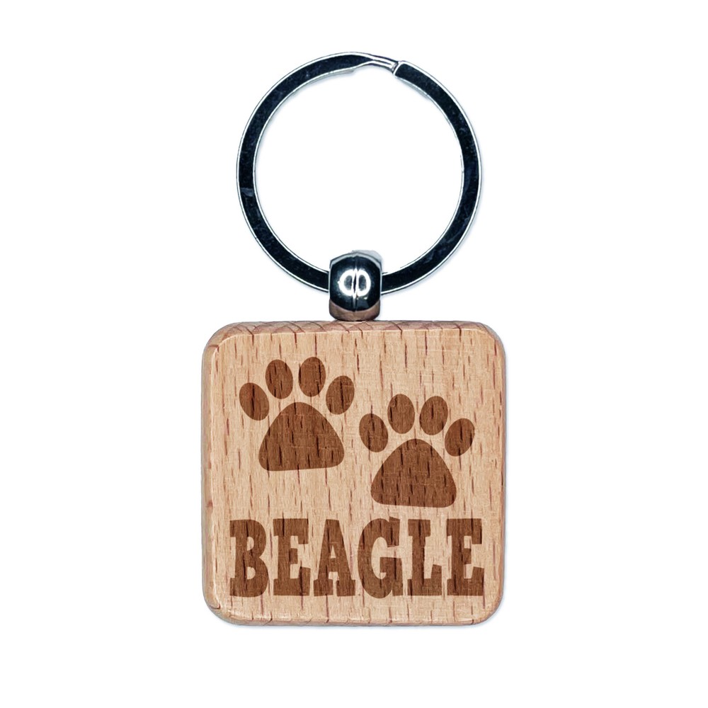 Beagle Dog Paw Print Engraved Wooden Keychain Charm Tag  