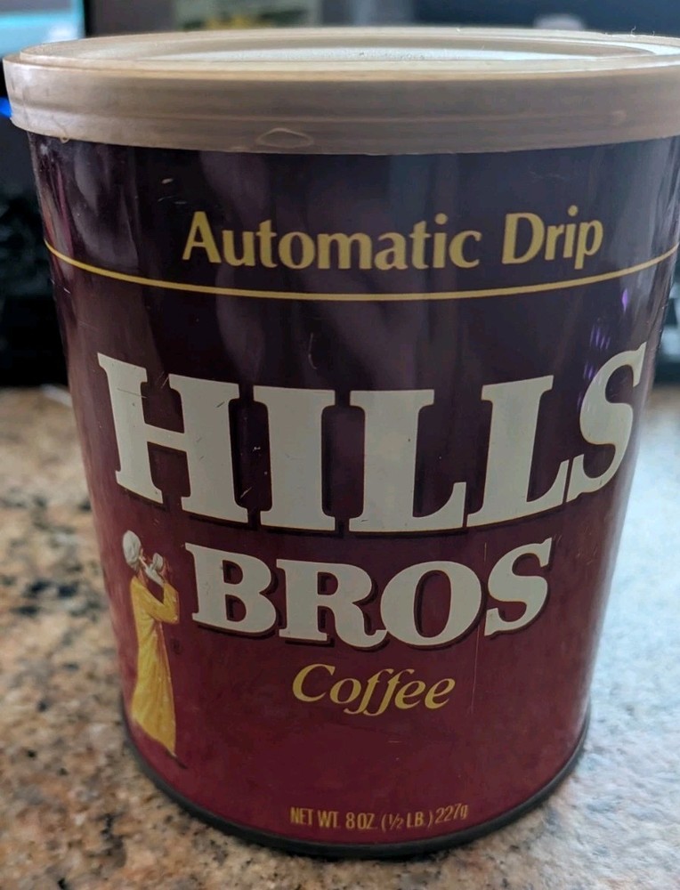 Hills Bros Regular Grind Coffee Tin Red Can Empty With Lid Vintage 1/2lb