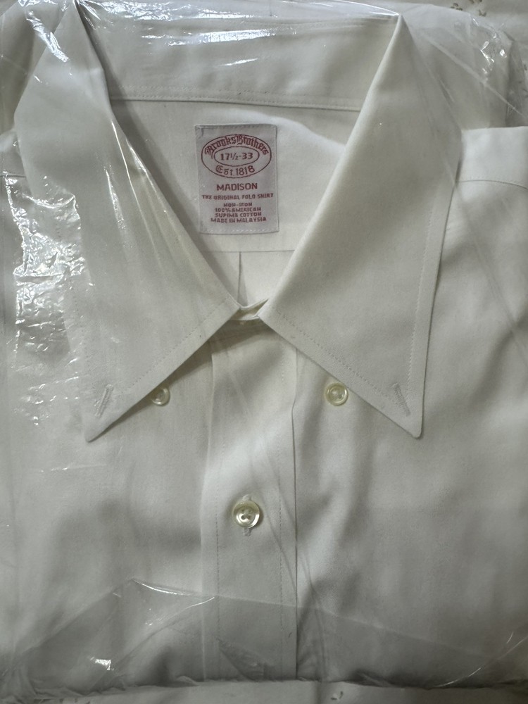 Brooks Brothers Men's Madison White 1818 Cotton Dress Shirt Size 17.5-33