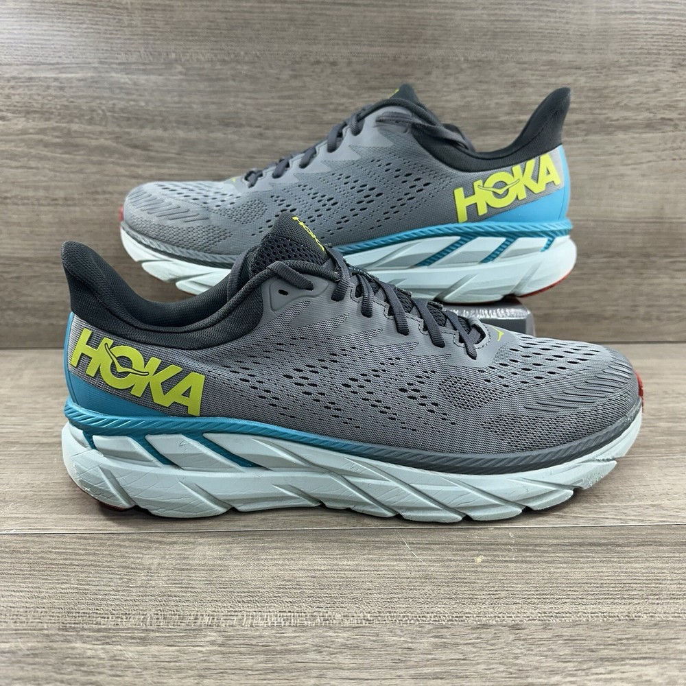 HOKA ONE ONE Sz 13 Men's Clifton 7 Gray Wild Dove Dark Shadow Running Shoes
