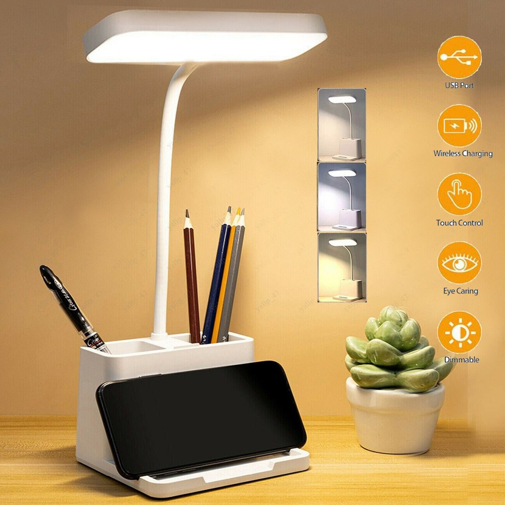 LED Desk Light Dimmable Touch Sensor Table Bedside Reading Lamp USB Rechargeable