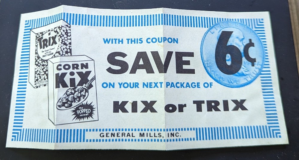 Rare 1957 General Mills Corn Kix 6-Cent Cereal Coupon Vintage Ad-image