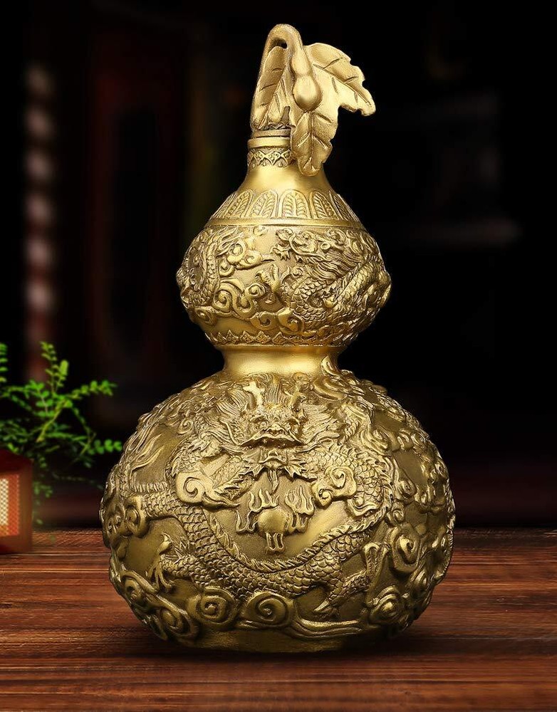 Feng Shui Brass Dragon Pattern Good Luck Gourd Wu Lu Amulet