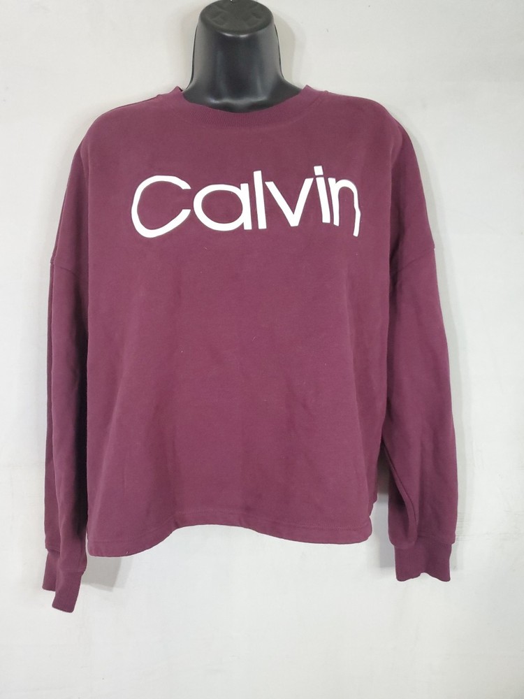 Calvin Klein Sweater Women's Size XL Cropped Spelled Out Logo Fleece Long Sleeve