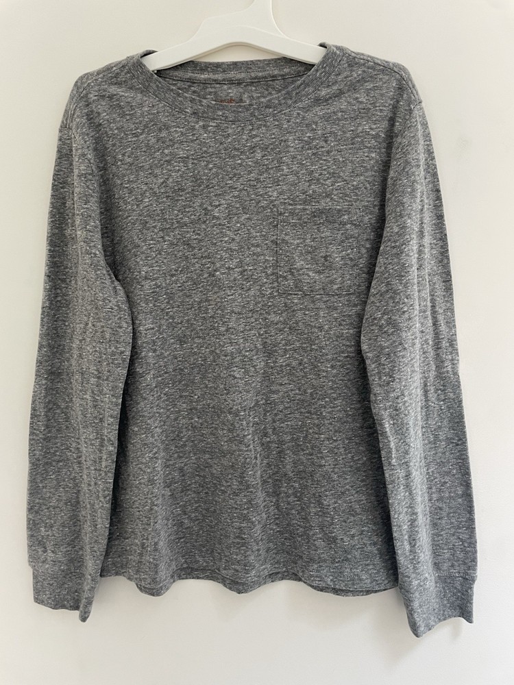 Cat & Jack Kid Boy Classic Marled Cotton Blend Crewneck Long Sleeve Shirt Gray S