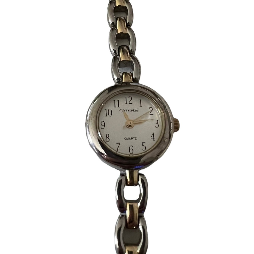 Carriage Timex Watch Women Silver Gold Two Tone 30M New Battery 7.25
