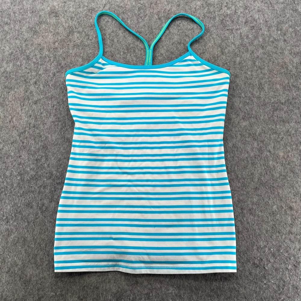 Lululemon Turquoise And White Striped Tank Built in Bra No Size Tag (M)