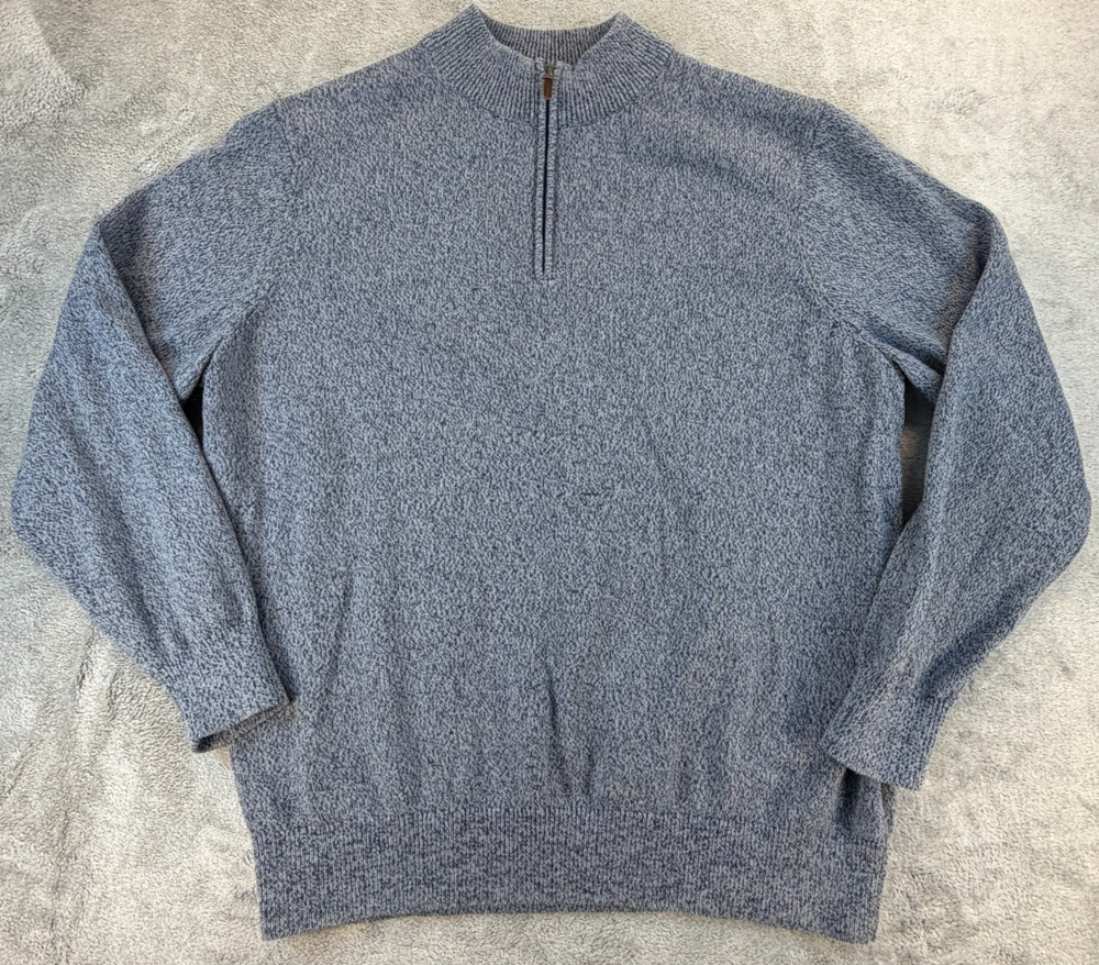 Oak Hill Quarter Zip Sweater Men’s 2XLT 100% Cotton Blue Marled Pullover