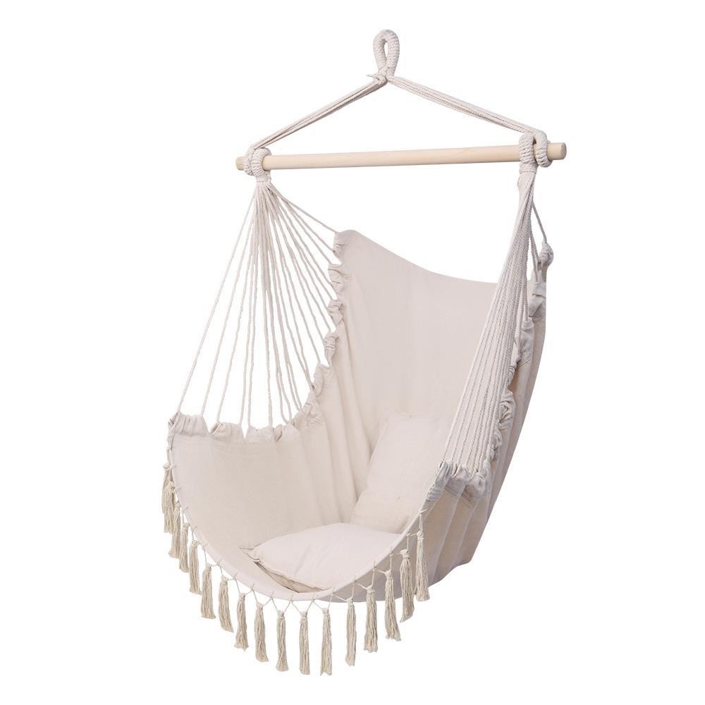 Hanging Rope Hammock Sitting Chair Garden Patio Camping Porch Swing /w 2 Pillows