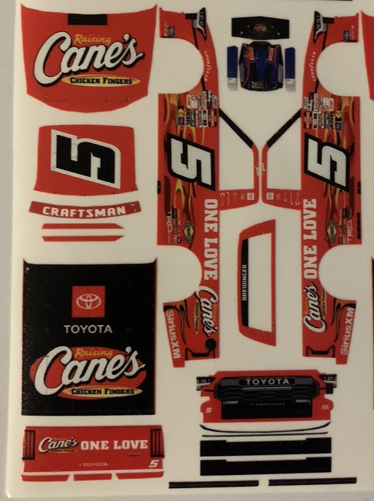 Custom 2025 Toni Breidinger #5 Canes 1/64 NASCAR Peel & Stick Decals