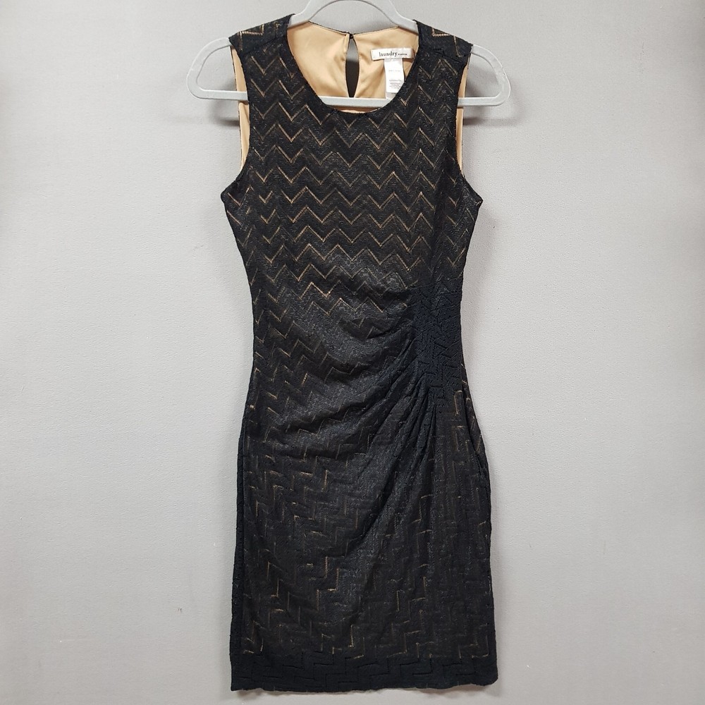 Laundry by Design Womens size 4 Slinky Black Lace Overlay Side Ruched Sleeveless