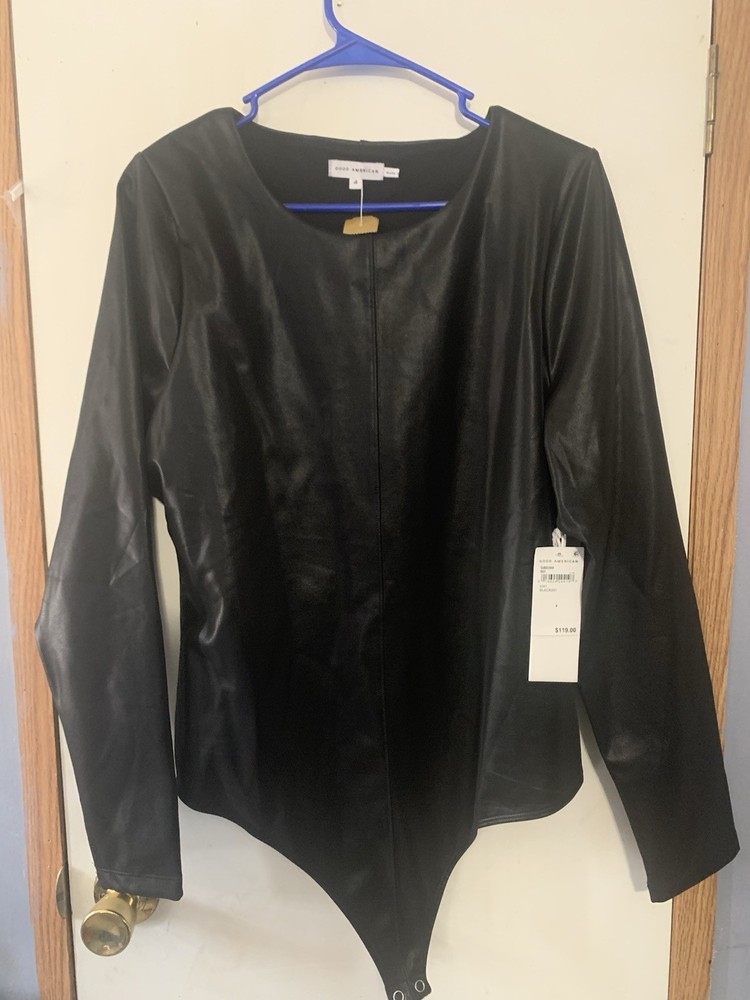 Good American Black Faux Leather Bodysuit New with Tags NWT