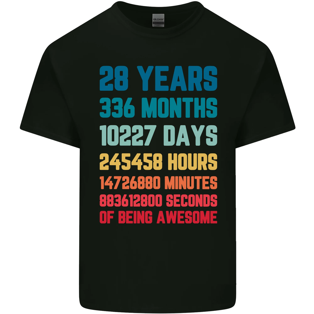28th Birthday 28 Year Old Mens Cotton T-Shirt Tee Top