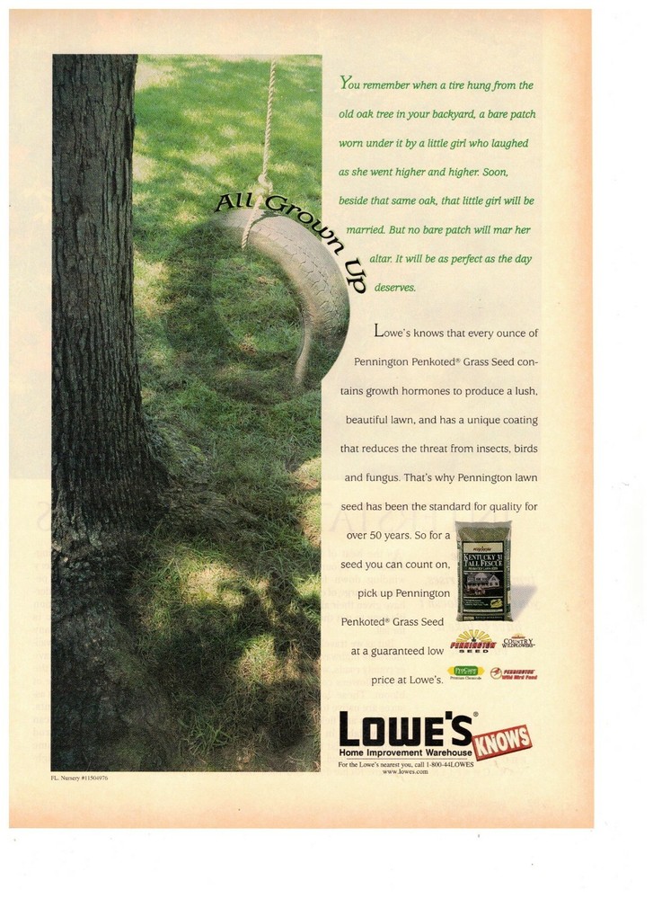 Lowes Knows All grown Up Tire Swing Vintage 1993 Print Ad