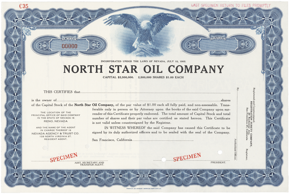 North Star Oil Company. Stock Certificate.