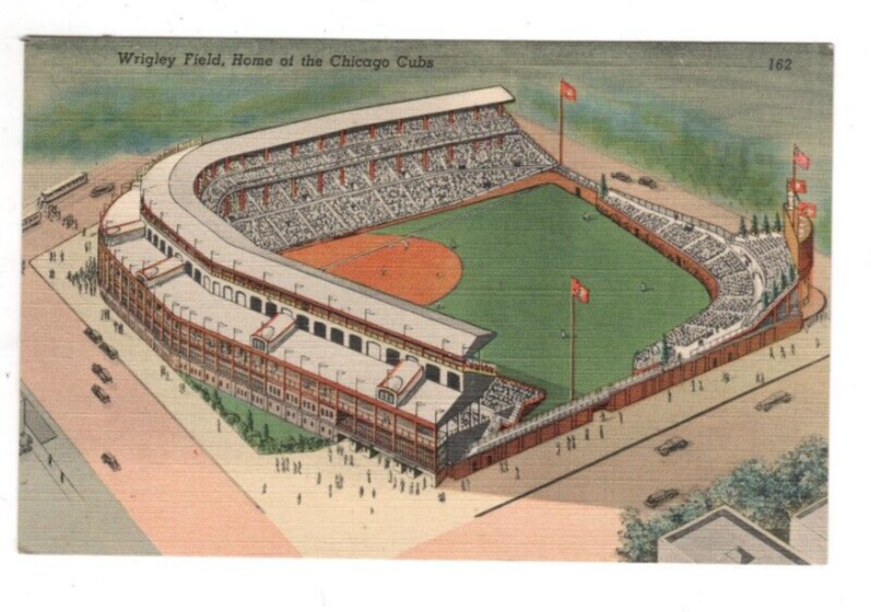 1940's Wrigley Field, Unused Postcard, Chicago Cubs, Aerial, Linen, NR-MINT