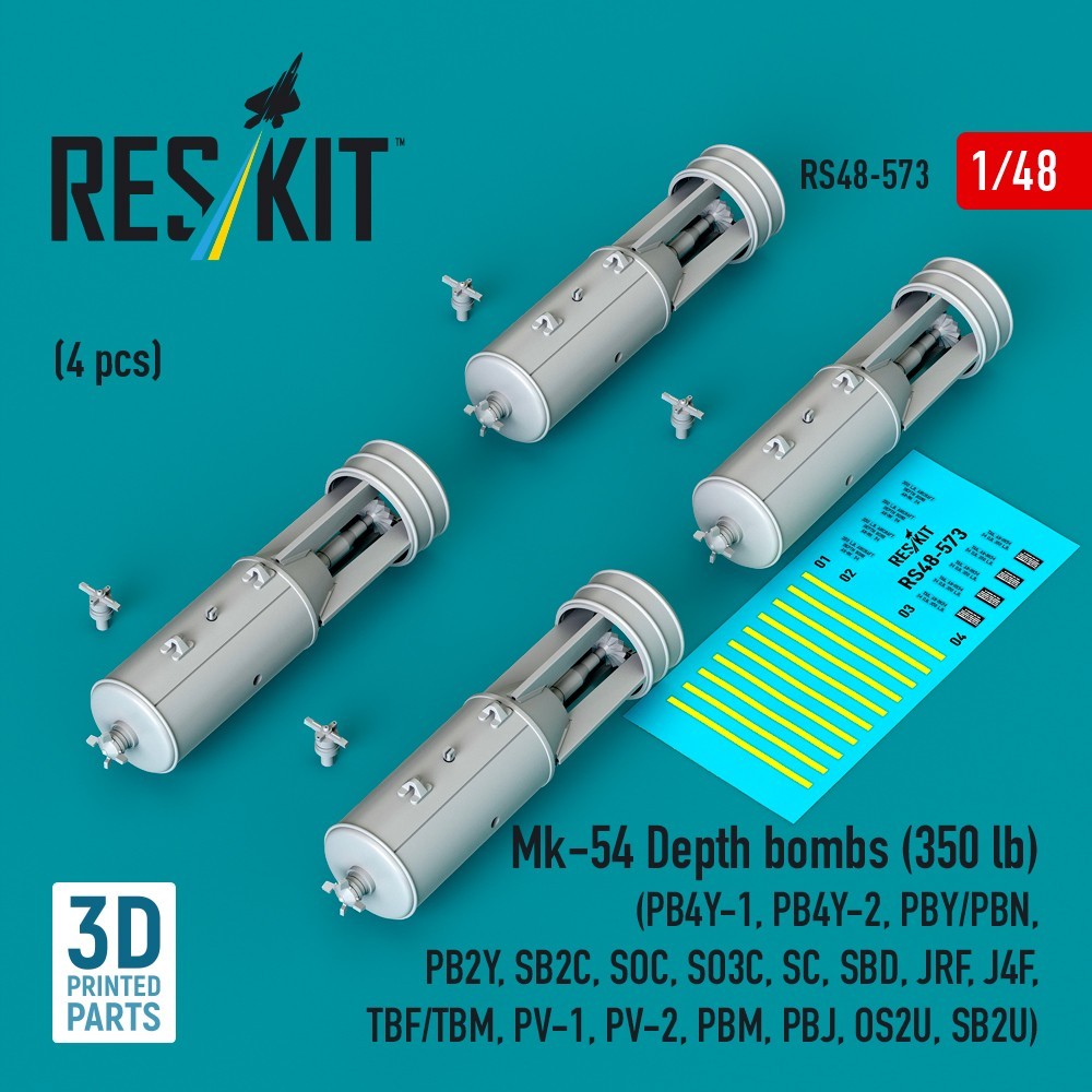 1/48 Mk-54 Depth Bombs Resin Aircraft Weapons Set (4 pcs) ResKit RS48-0573