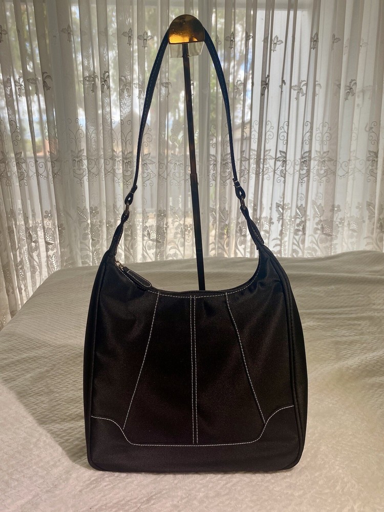Vintage Minimalist Black Nylon Hobo Bag