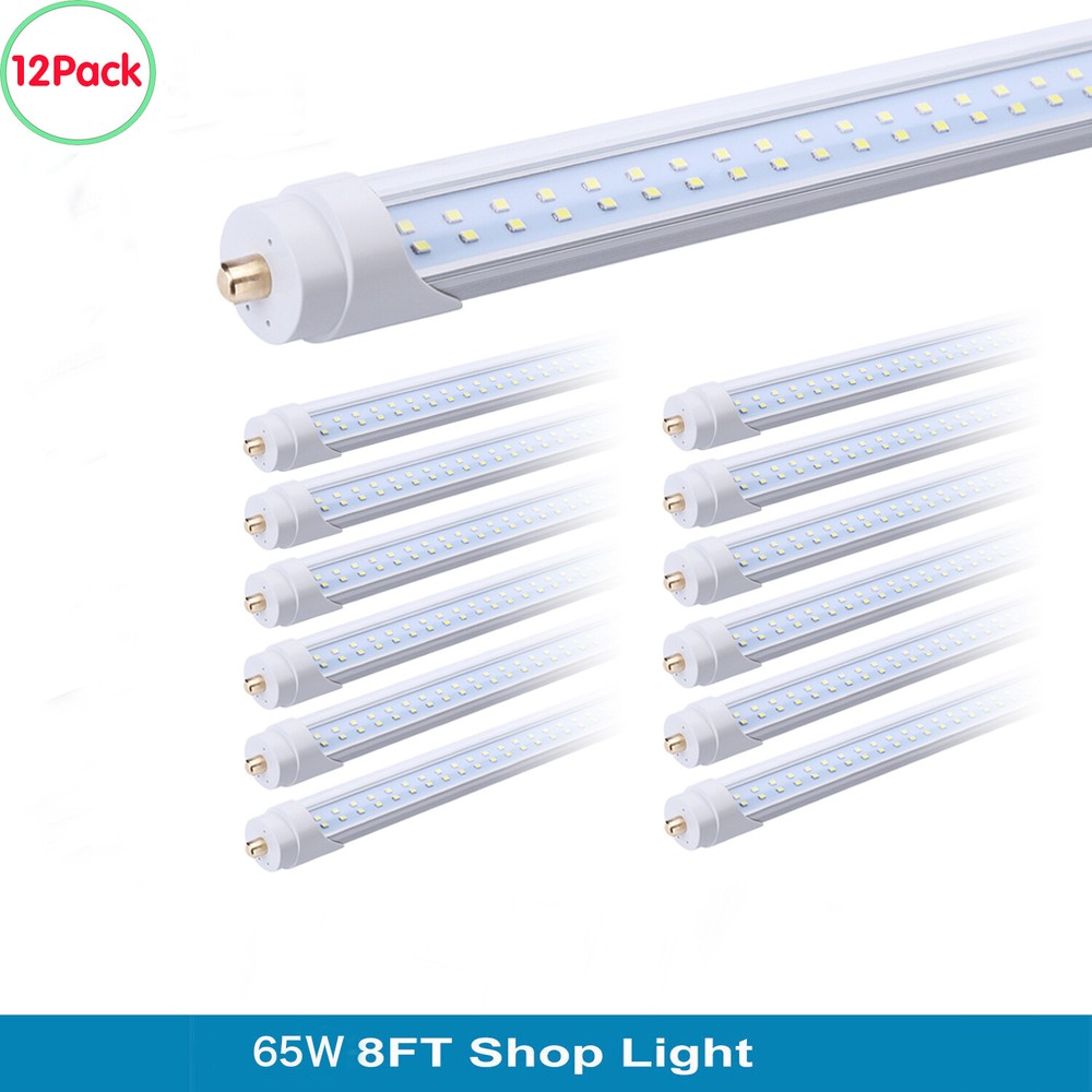 12Pack 8FT Led Tube Light 65W FA8 T8 Single Pin 8 Foot Led Shop Light 2 Row Lamp