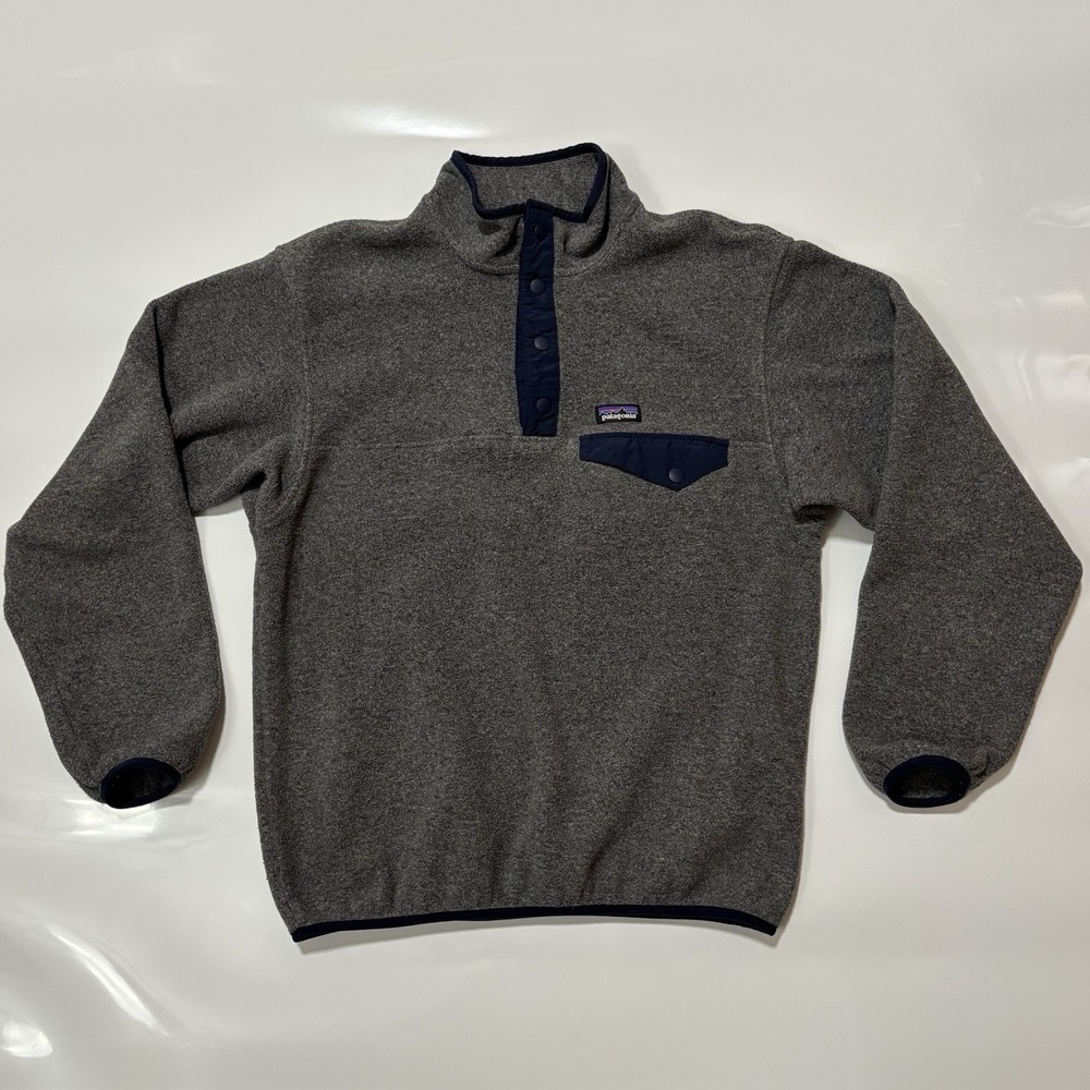 Patagonia Synchilla Fleece Snap-T Pullover with Logo Pocket Youth XL 14 Gray Unisex  